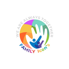 Charity logo with family design template, colorful icons