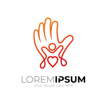 Charity logo with line design template, hand and people logo