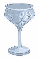 Crystal vintage goblet with ornaments, glass cup