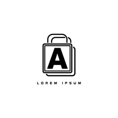 alphabet logo template black and white combined with shopping bag icon