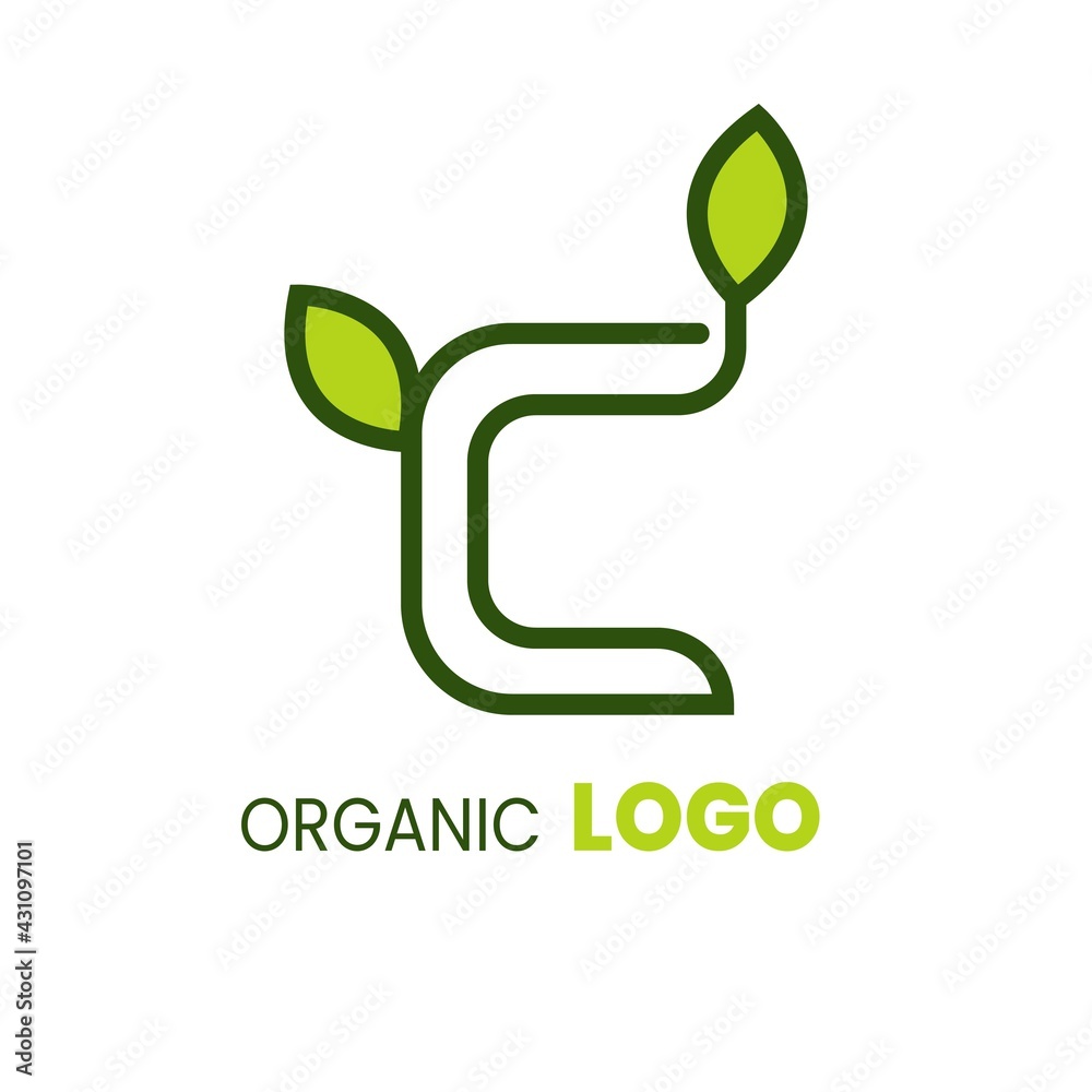 Wall mural alphabet capital logo. creative design concept green color with organic plant