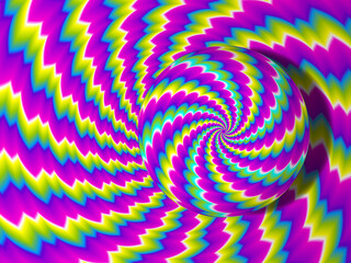 Colorful rainbow background with rotating sphere. Spin illusion.