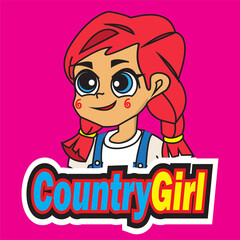 professional simple illustration of american hometown girl cartoon character