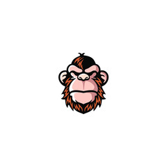 Cute monkey head logo vector illustration, ape mascot logo design