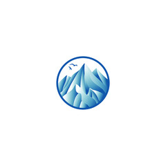 elegant blue mountain on circle with flying birds logo would be perfect 
for a travel agency, a nature photographer or any art and design 
related services.