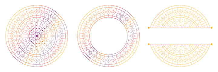 Set of flower mandalas. Split pattern in form of mandala for Henna Mehndi or tattoo decoration. Decorative ornament in ethnic oriental style, vector illustration.
