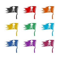 Pirate flag icon isolated on white background color set