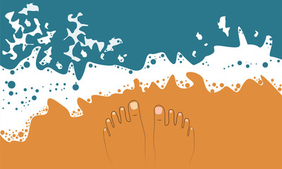 Seashore, sand, water and feet