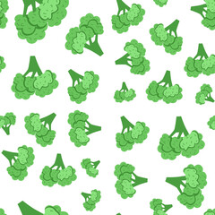 Bright vector seamless broccoli pattern . Fresh cartoon vegetable.