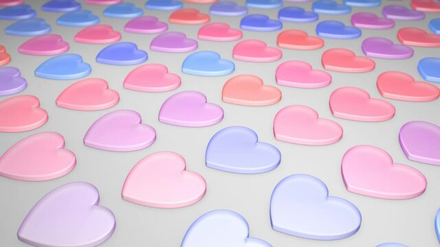 Grid of Pink Red Purple Shiny Love Heart Shapes Minimal Valentine - 4K Seamless VJ Loop Motion Background Animation