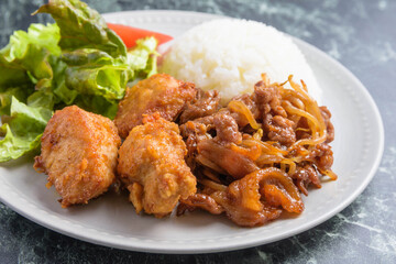 唐揚げ焼き肉ランチ