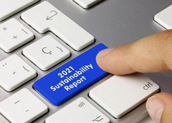 2021 Sustainability Report - Inscription on Blue Keyboard Key.
