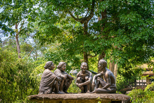 Person in the woods. Statue of Lachit Borphukan in Jorhat Assam. A memorial honouring General Lachit Borphukan. Near Kaziranga national park, Northeast India.