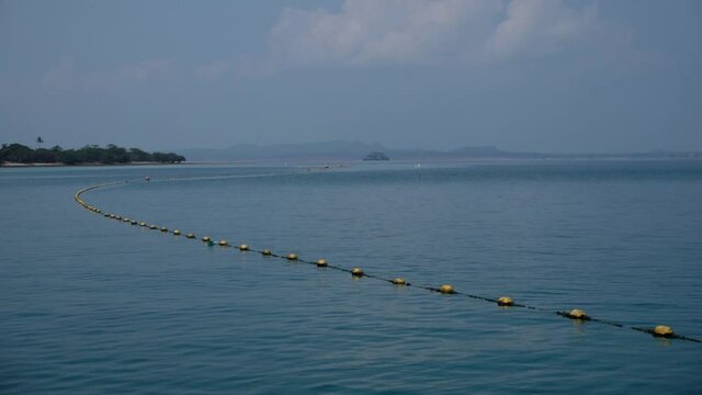 A row of buoyancy in the sea 
