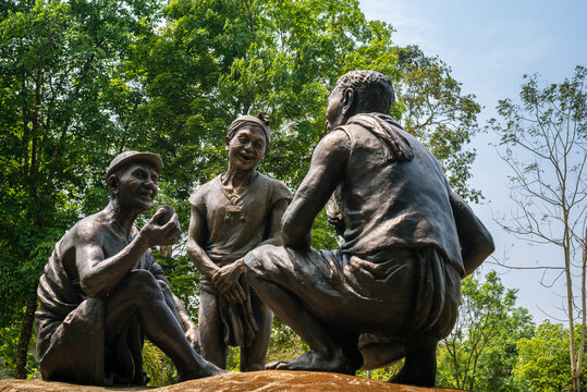 Person in the woods. Statue of Lachit Borphukan in Jorhat Assam. A memorial honouring General Lachit Borphukan. Near Kaziranga national park, Northeast India.