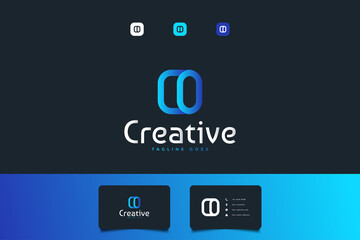 Abstract Initial Letter C and O Logo with Linked Concept in Blue Gradient. CO Logo with Modern and Simple Style. Can be Used for Business or Technology Logos