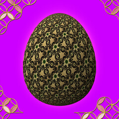 Happy Easter, Artfully designed and colorful 3D easter egg, 3D illustration on purple background with frame