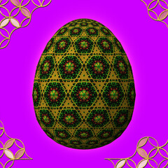 Happy Easter, Artfully designed and colorful 3D easter egg, 3D illustration on purple background with frame