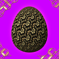 Happy Easter, Artfully designed and colorful 3D easter egg, 3D illustration on purple background with frame