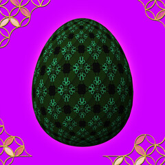 Happy Easter, Artfully designed and colorful 3D easter egg, 3D illustration on purple background with frame
