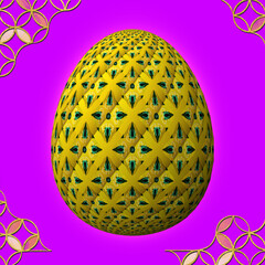 Happy Easter, Artfully designed and colorful 3D easter egg, 3D illustration on purple background with frame