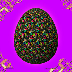 Happy Easter, Artfully designed and colorful 3D easter egg, 3D illustration on purple background with frame