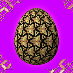 Happy Easter, Artfully designed and colorful 3D easter egg, 3D illustration on purple background with frame