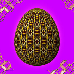 Happy Easter, Artfully designed and colorful 3D easter egg, 3D illustration on purple background with frame