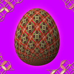 Happy Easter, Artfully designed and colorful 3D easter egg, 3D illustration on purple background with frame