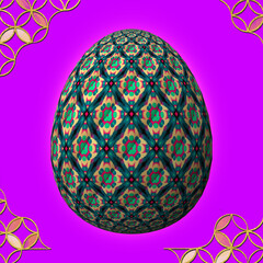 Happy Easter, Artfully designed and colorful 3D easter egg, 3D illustration on purple background with frame