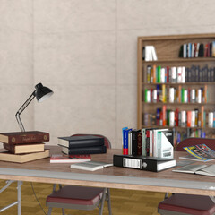 テレビ会議背景用 ZOOM会議背景用 CG 部屋 本棚 書斎 作業テーブル video conferencing background