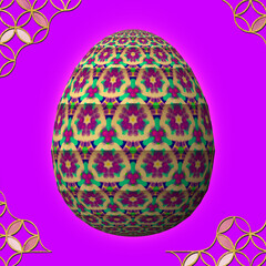 Happy Easter, Artfully designed and colorful 3D easter egg, 3D illustration on purple background with frame