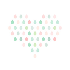 Heart made of colorful Easter eggs. White background.