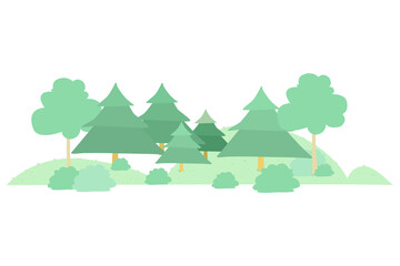 Flat forest background with trees, grass. Vector illustration in trendy flat simple style - spring and summer background