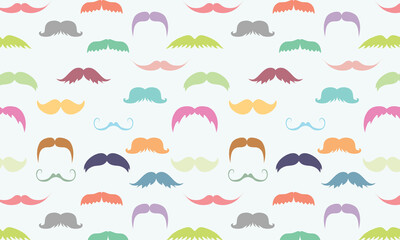 Colorful mustache vector seamless repeating pattern with white background. Greate as a textile print, fabric, wallpaper, background or packaging. Surface pattern design.