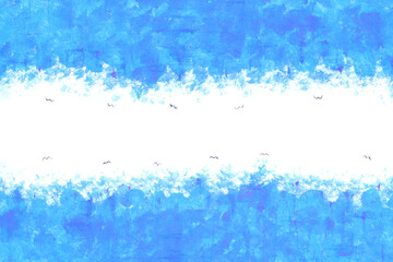 水 波 ブルー 水彩 海 鳥 背景