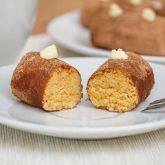 Traditional russian cake, rum balls as a potato form