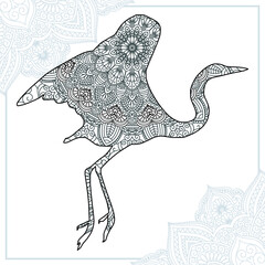 Crane Mandala Vector Line Art Style