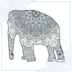 Elephant Mandala Vector Line Art Style