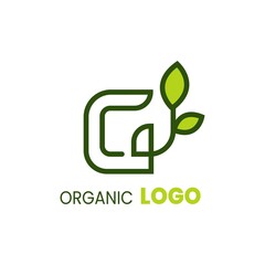 alphabet capital logo. Creative design concept green color with organic plant