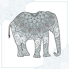Elephant Mandala Vector Line Art Style