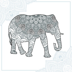 Elephant Mandala Vector Line Art Style