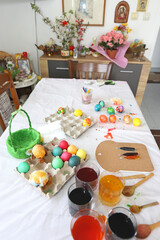 Dye or dying Easter eggs. Coloring and painting Easter eggs