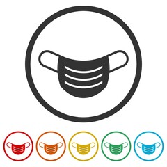 Face mask ring icon isolated on white background color set
