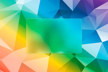 Low poly abstract multicolor background with plate for text - glass morphism or frosted glass effect.