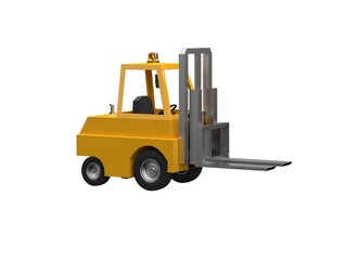3d Lowpoly Icon Forklift Truck Loader Cartoon Style Isolated on White Background