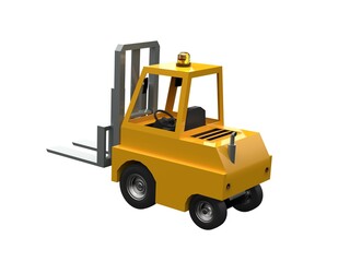 3d Lowpoly Icon Forklift Truck Loader Cartoon Style Isolated on White Background