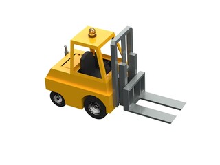 3d Lowpoly Icon Forklift Truck Loader Cartoon Style Isolated on White Background