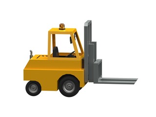 3d Lowpoly Icon Forklift Truck Loader Cartoon Style Isolated on White Background