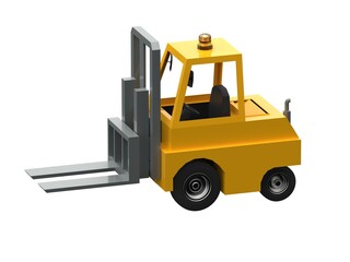 Fototapeta premium 3d Lowpoly Icon Forklift Truck Loader Cartoon Style Isolated on White Background